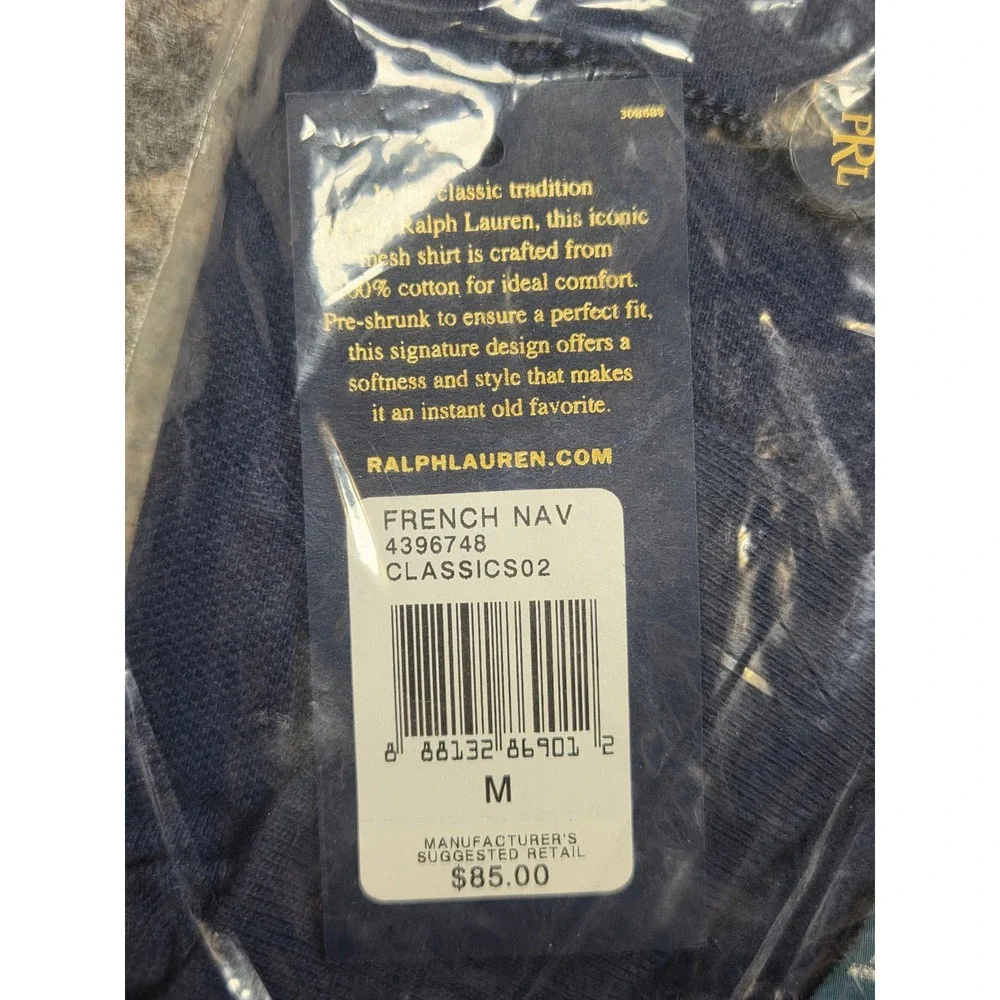 NEW Polo Ralph Lauren Mens Mesh Shirt Polo French Navy Blue Orange Pony M NWT